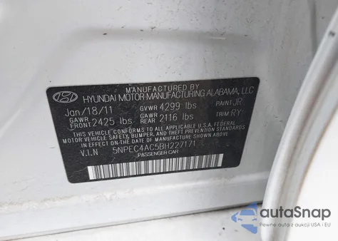 2011 Hyundai Sonata Limited из США, поврежденный, VIN 5NPEC4AC5BH227171